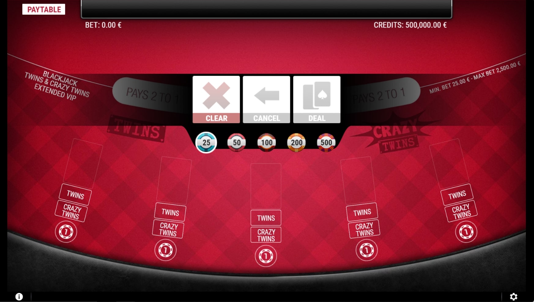 blackjack twins and crazy twins extended vip paytable